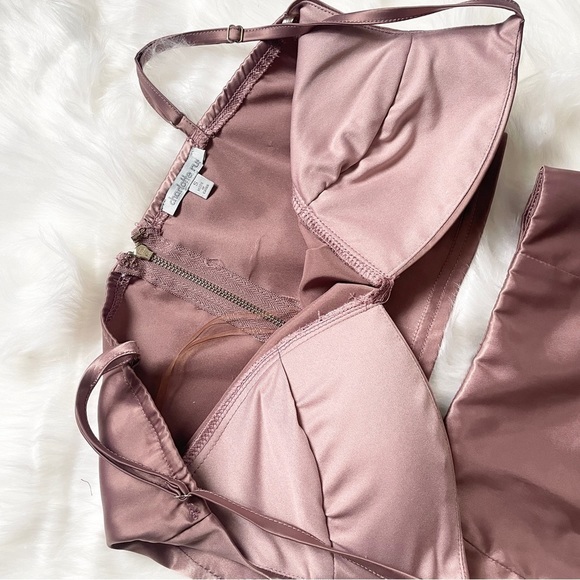 Mauve Blush Pink Rose Satin Padded Two Piece Skirt Dress Set Size Small - Picture 6 of 12